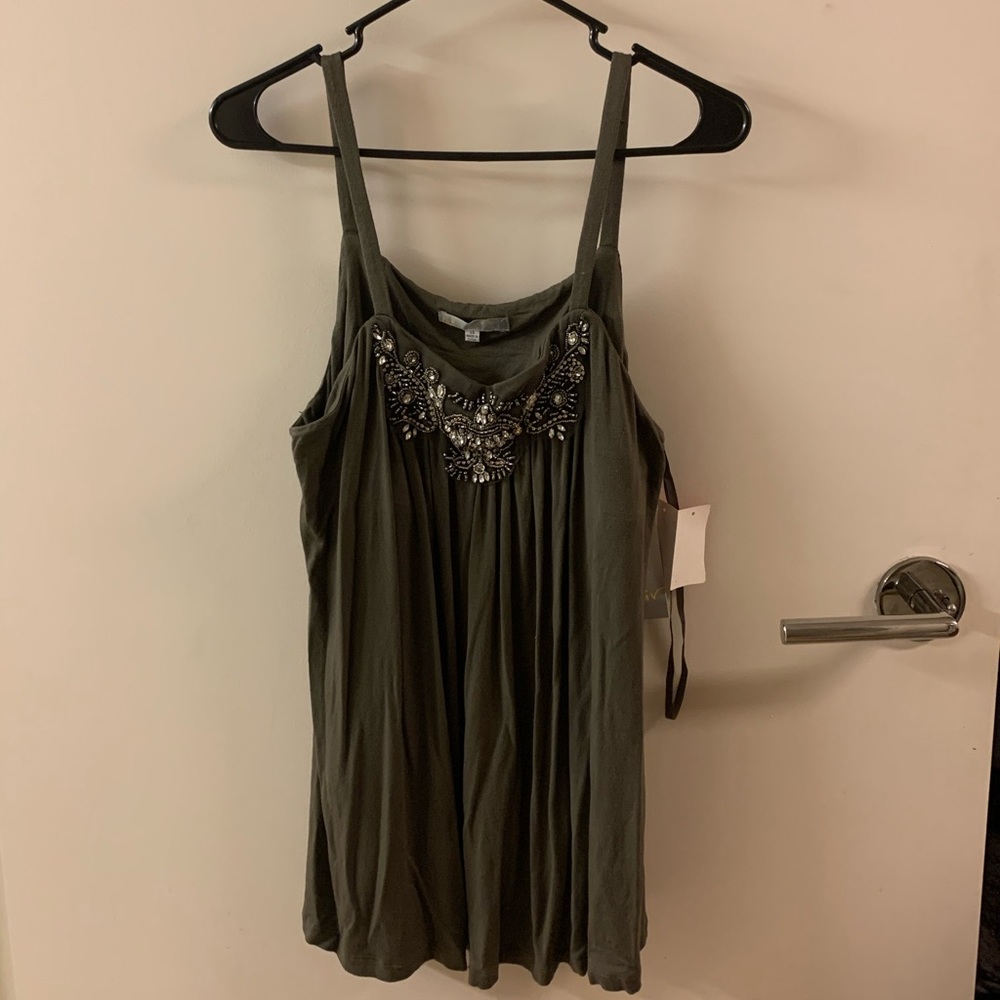 Spaghetti strap top with pleated and sequins